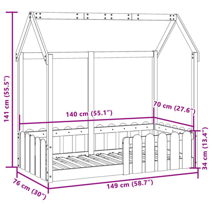 Cama infantil formato casa 70x140 cm pinho maciço castanho-mel