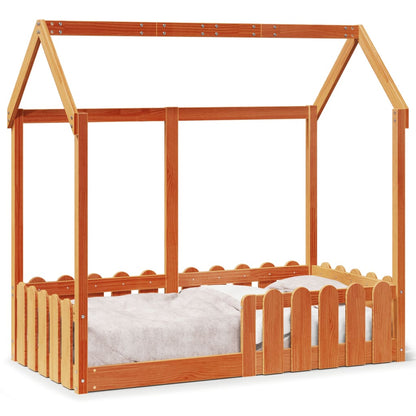 Cama infantil formato casa 70x140 cm pinho maciço castanho-mel