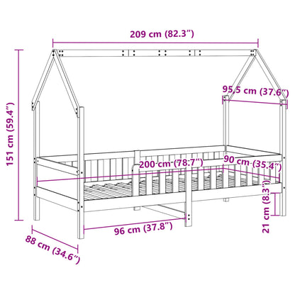 Cama infantil formato casa 90x200 cm pinho maciço castanho-mel