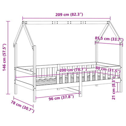 Cama infantil formato casa 80x200 cm pinho maciço branco