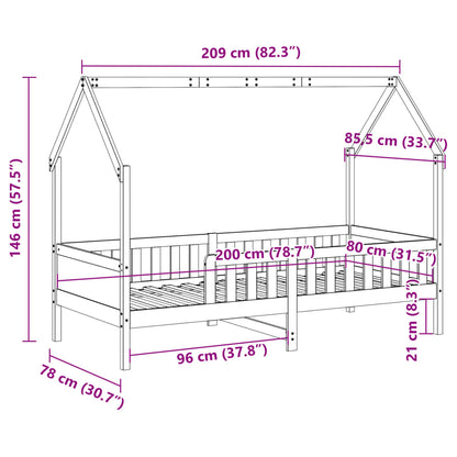 Cama infantil formato casa 80x200 cm pinho maciço castanho-mel