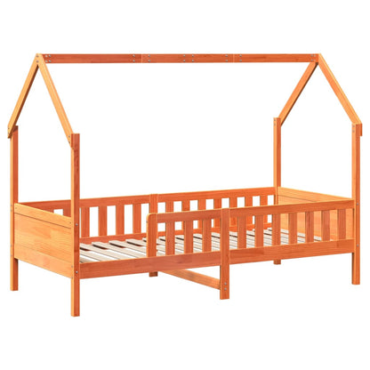 Cama infantil formato casa 90x190 cm pinho maciço castanho-mel