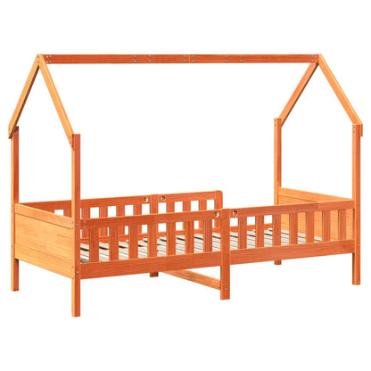 Cama infantil formato casa 90x190 cm pinho maciço castanho-mel