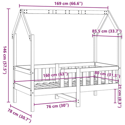 Cama infantil formato casa 80x160 cm madeira de pinho maciça