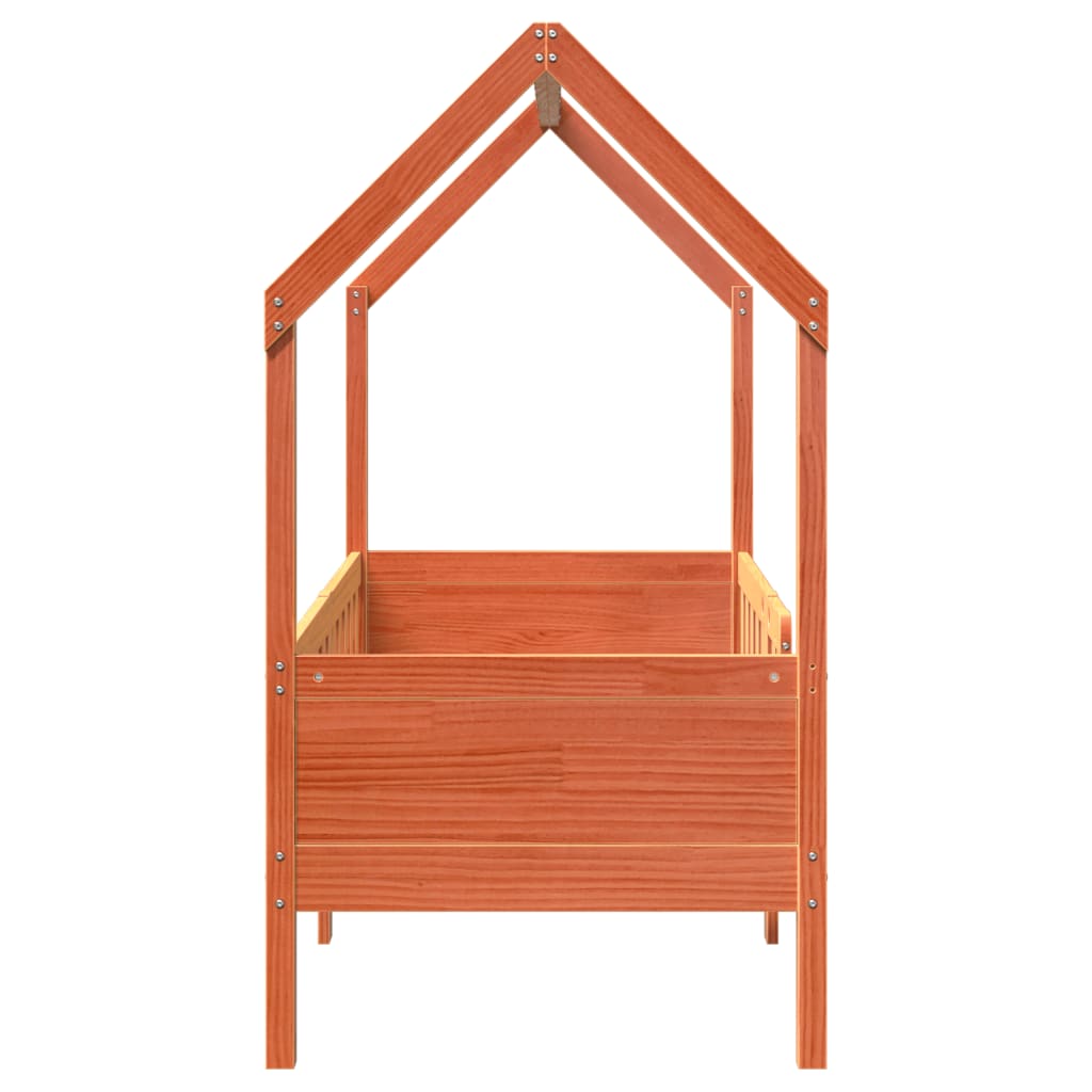 Cama infantil formato casa 80x160 cm pinho maciço castanho-mel