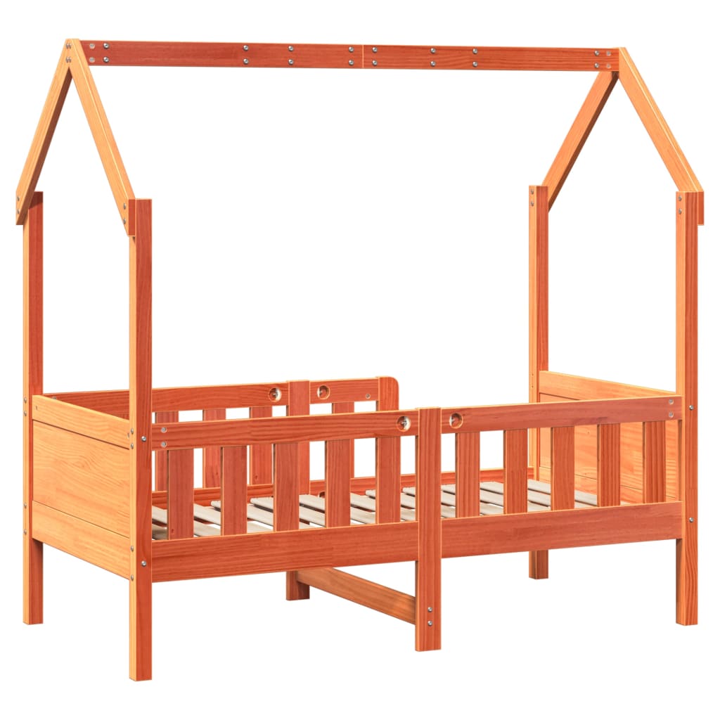 Cama infantil formato casa 80x160 cm pinho maciço castanho-mel