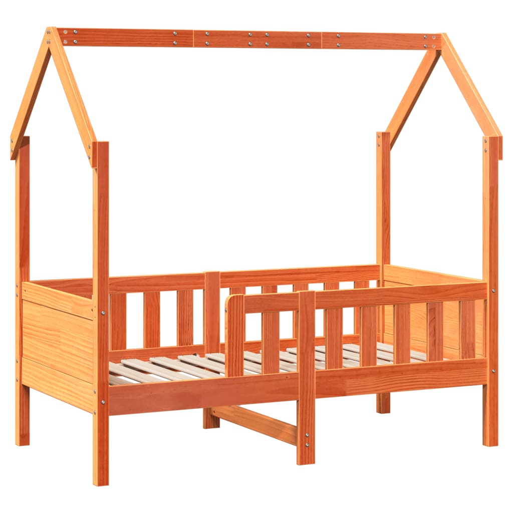 Cama infantil formato casa 70x140 cm pinho maciço castanho-mel