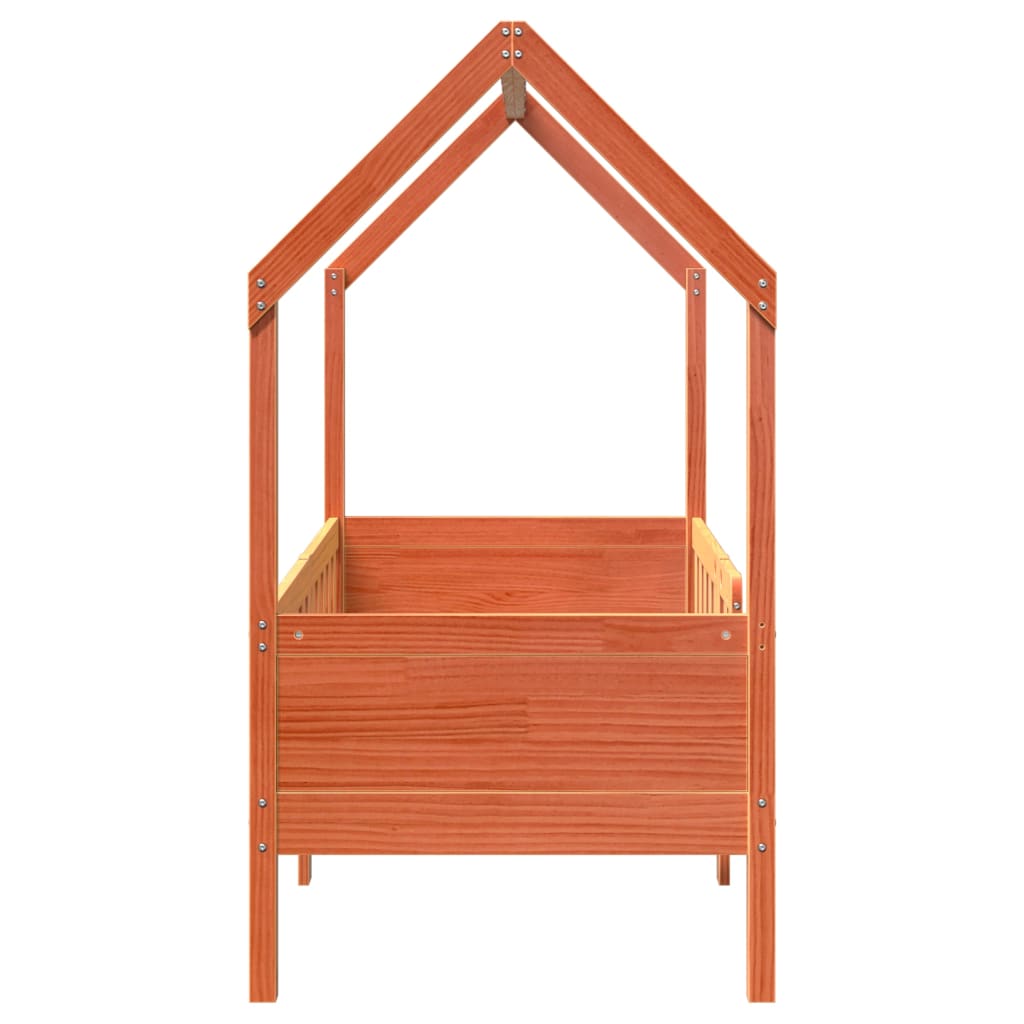 Cama infantil formato casa 70x140 cm pinho maciço castanho-mel