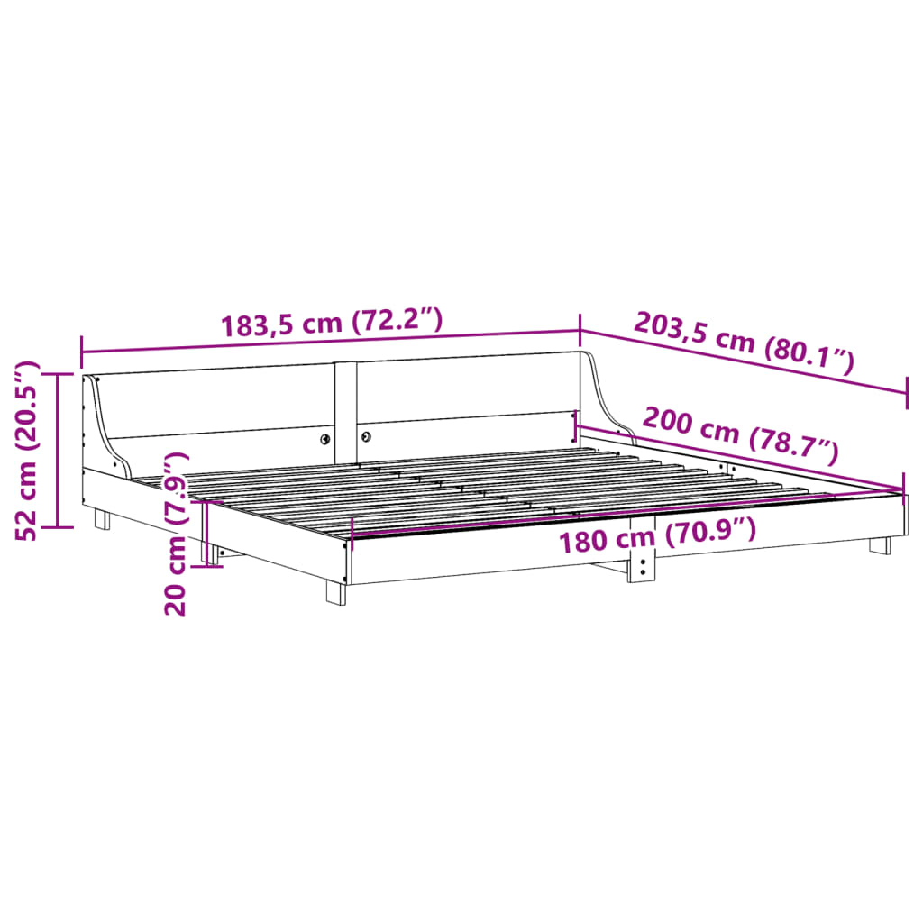 Estrutura de cama com cabeceira 180x200cm pinho maciço branco