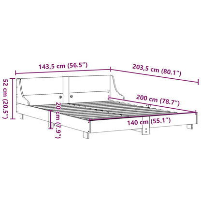 Estrutura cama c/ cabeceira 140x200cm pinho maciço castanho-mel