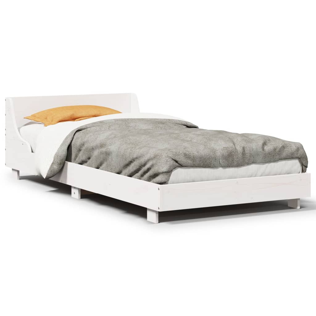 Estrutura de cama com cabeceira 100x200cm pinho maciço branco