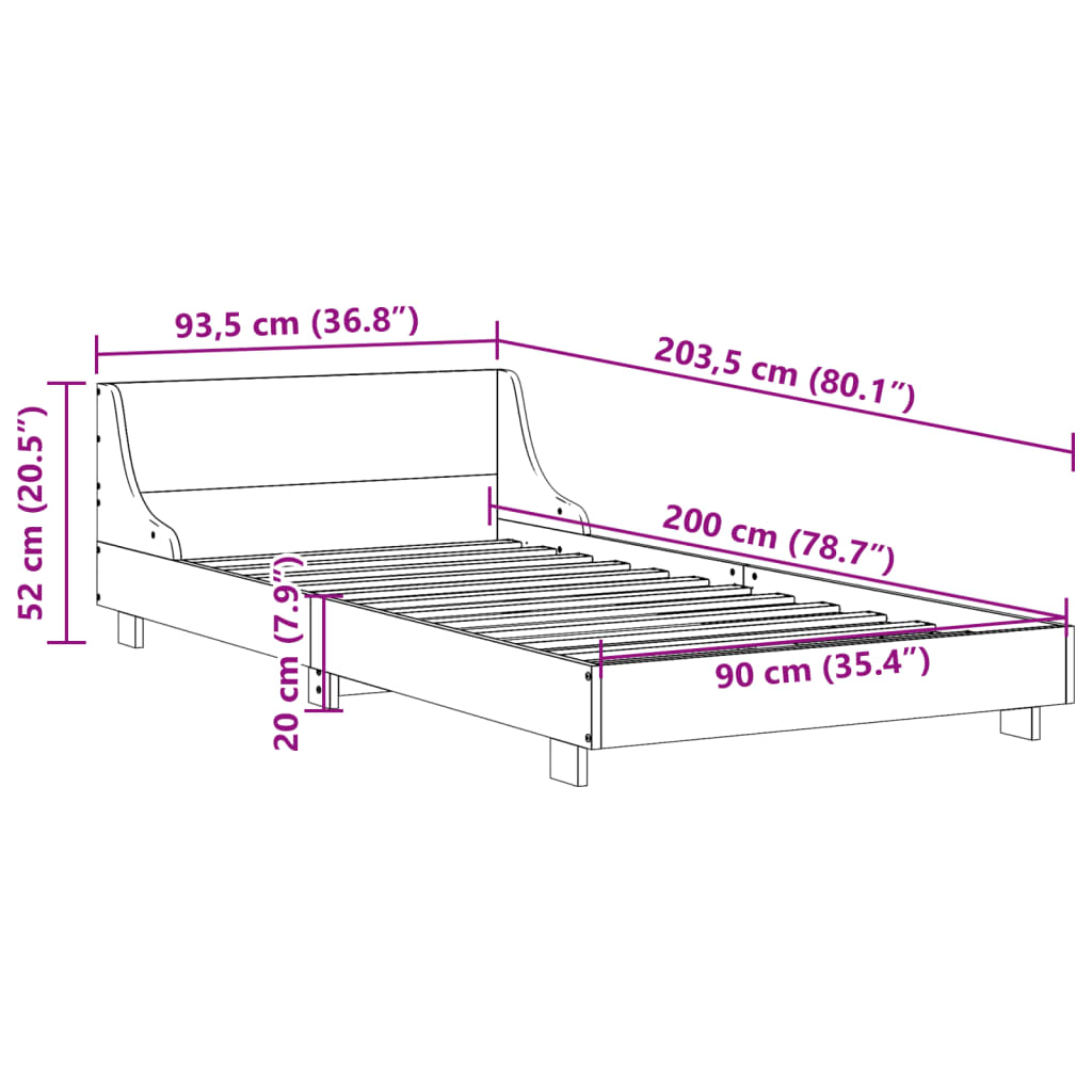 Estrutura de cama com cabeceira 90x200 cm pinho maciço