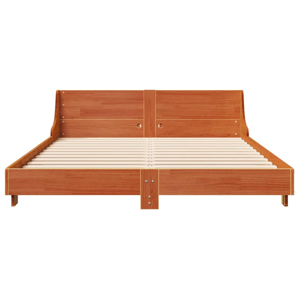 Estrutura cama c/ cabeceira 140x190cm pinho maciço castanho-mel