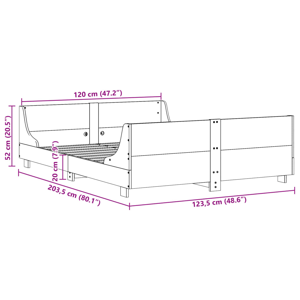 Estrutura de cama com cabeceira 120x200 cm pinho maciço