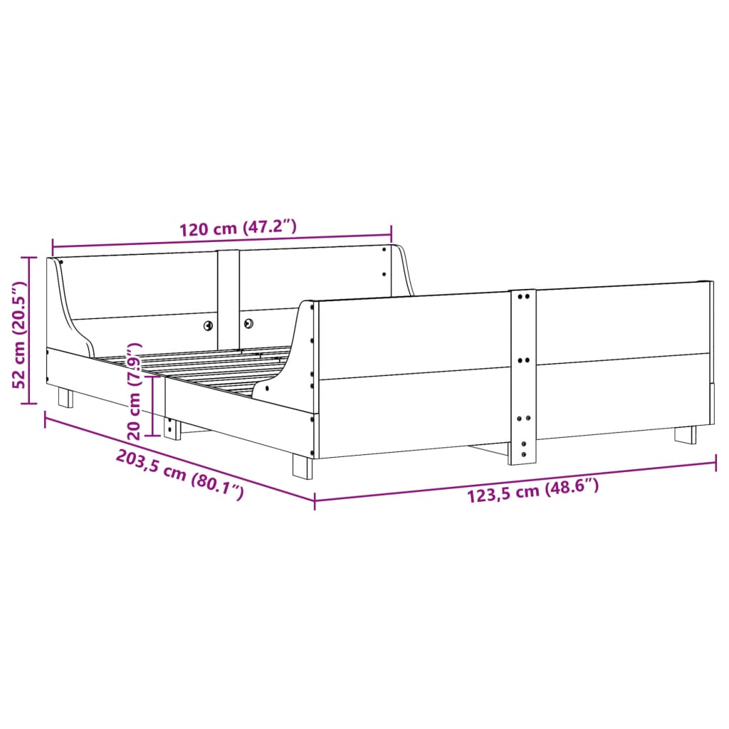 Estrutura de cama com cabeceira 120x200 cm pinho maciço branco