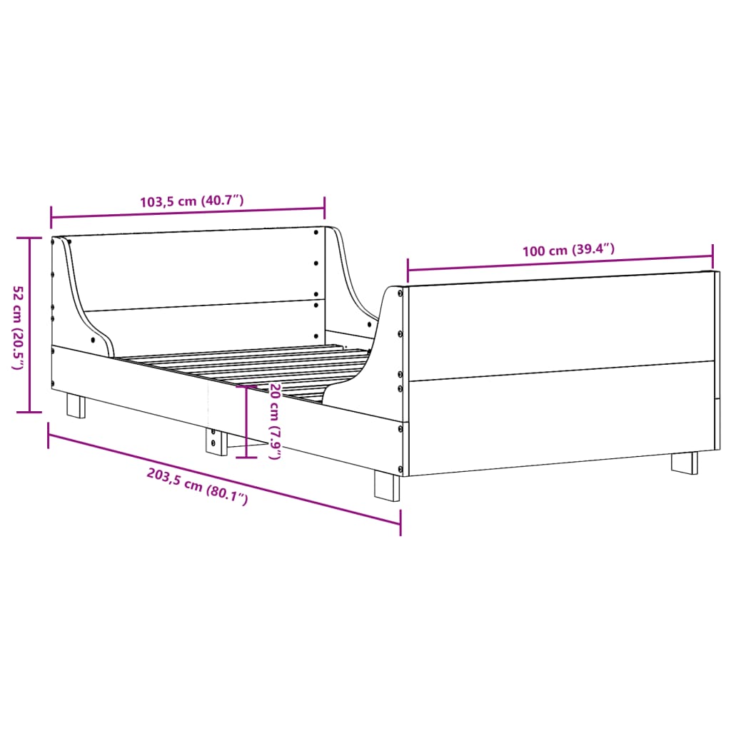 Estrutura de cama com cabeceira 100x200cm pinho maciço