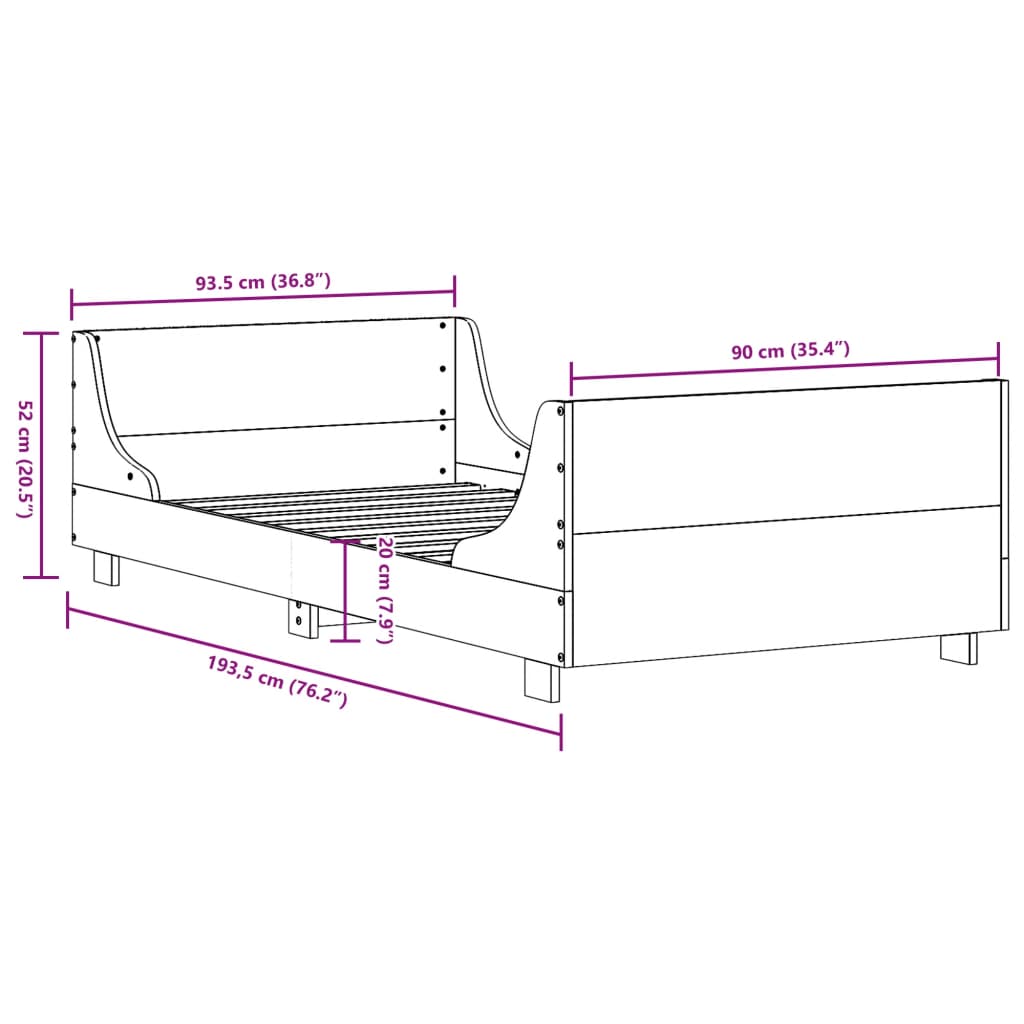 Cama sem colchão 90x190 cm madeira de pinho maciça branco