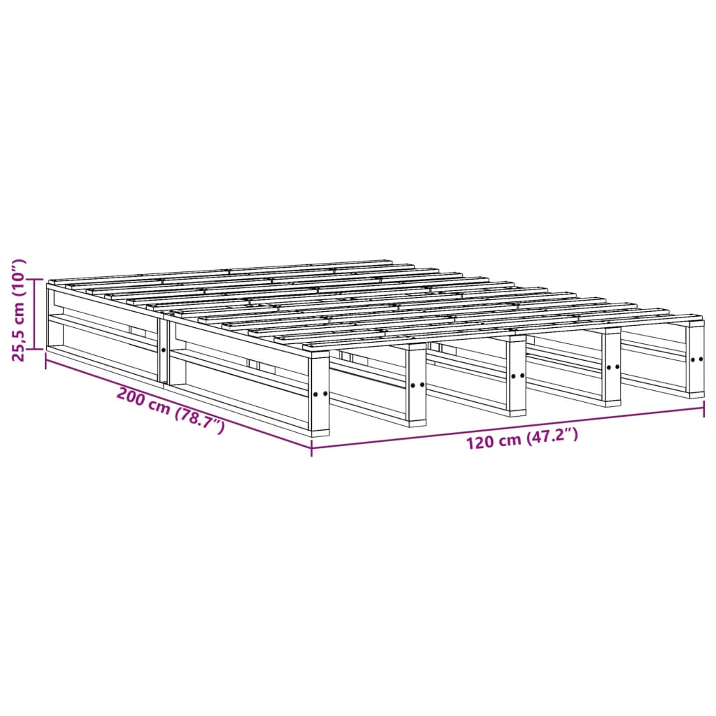 Cama sem colchão 120x200 cm madeira de pinho maciça branco