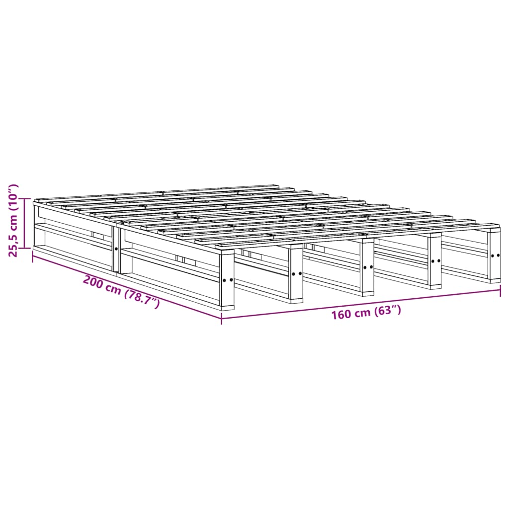 Cama sem colchão 160x200 cm madeira de pinho maciça branco