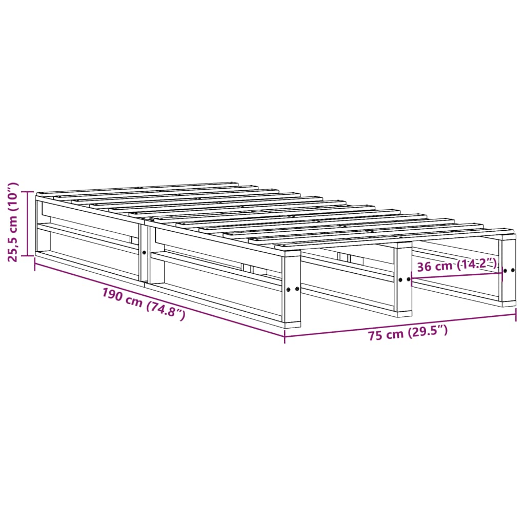 Cama sem colchão 75x190 cm madeira de pinho maciça branco