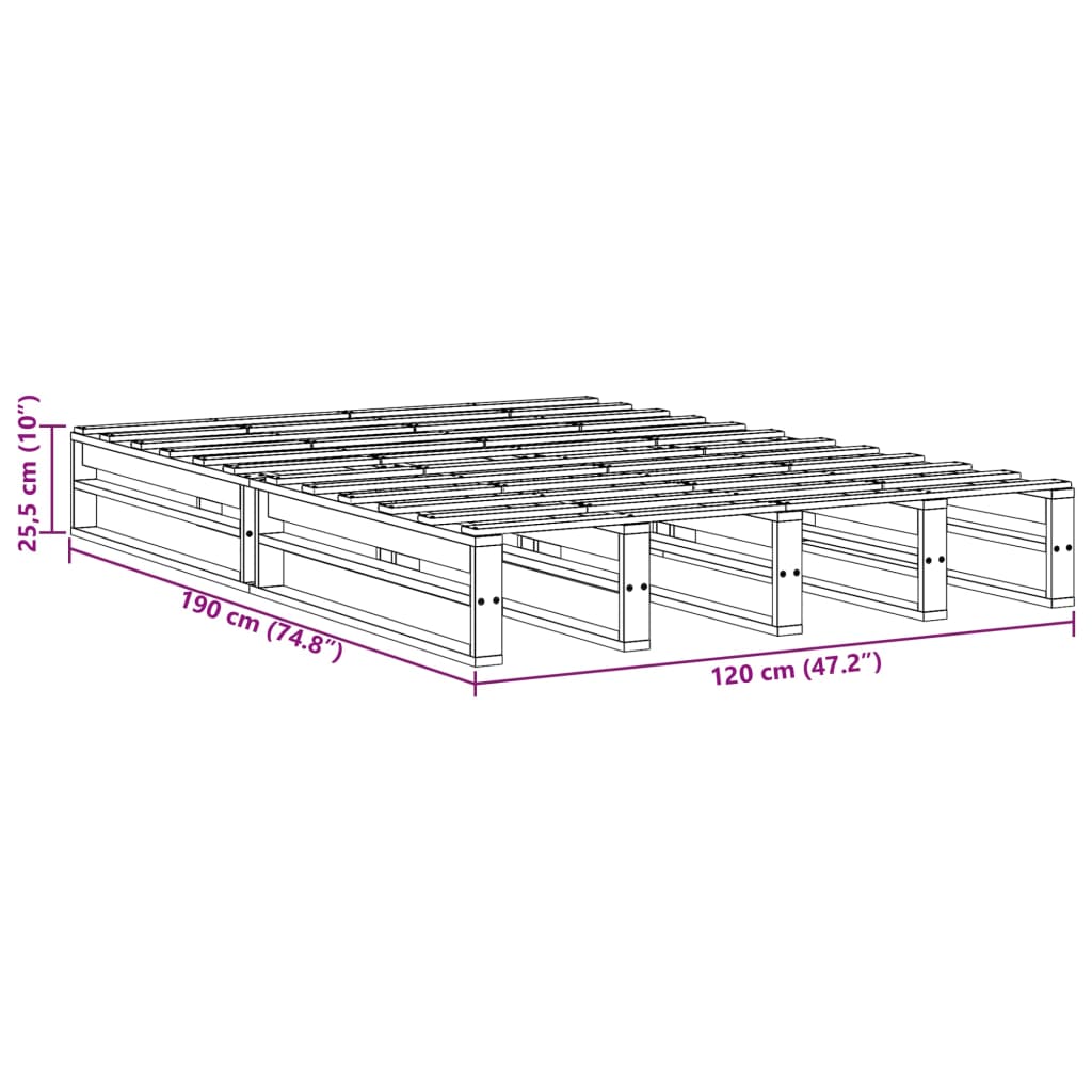 Cama sem colchão 120x190 cm madeira de pinho maciça branco