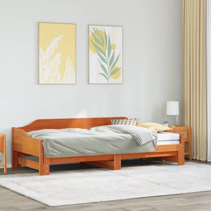 Sofá-cama com gavetão 90x200 cm madeira de pinho castanho cera