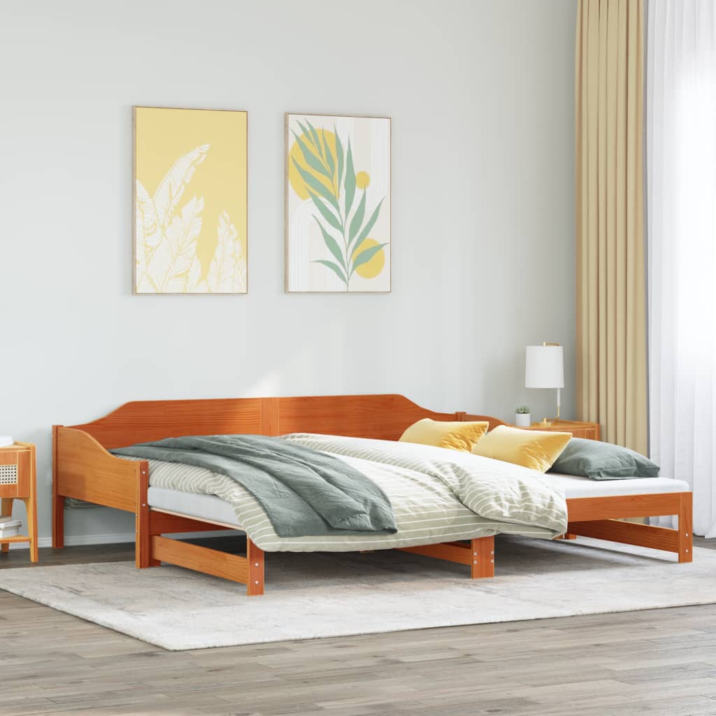 Sofá-cama com gavetão 90x190 cm madeira de pinho castanho cera