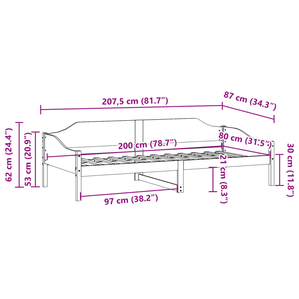 Cama sem colchão 80x200 cm pinho maciço castanho-mel