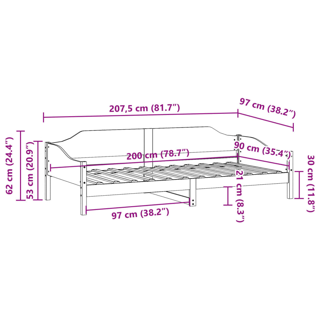 Cama sem colchão 90x200 cm madeira de pinho maciça branco