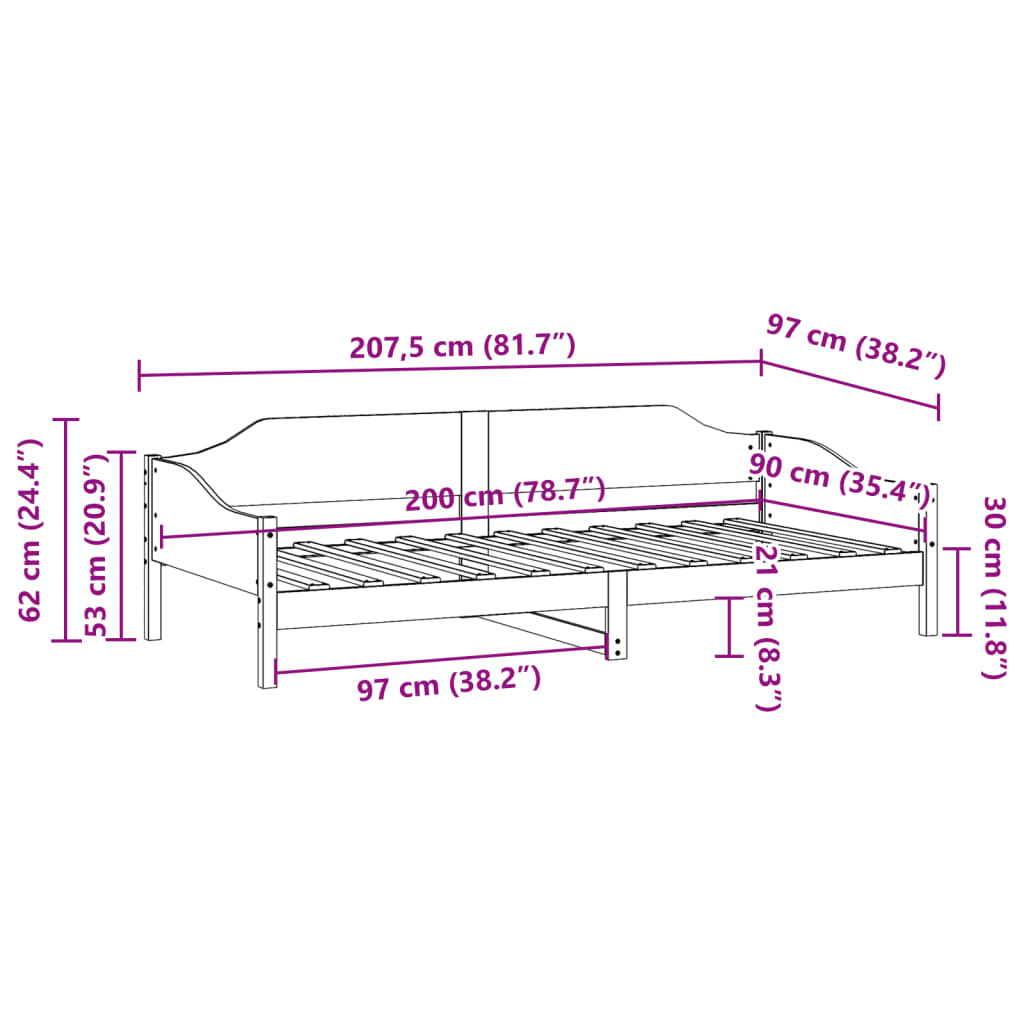 Cama sem colchão 90x200 cm pinho maciço castanho-mel