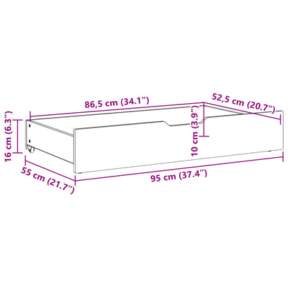 Gavetas para cama 2 pcs 95x55x16 cm pinho maciço branco