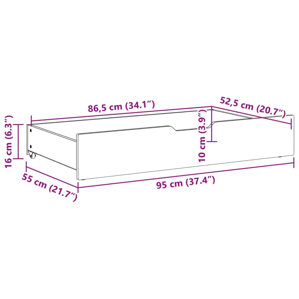 Gavetas para cama 2 pcs 95x55x16 cm pinho maciço castanho-mel