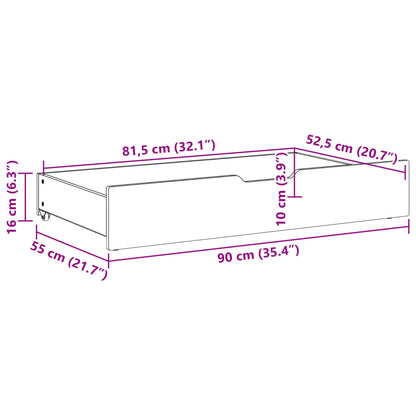 Gavetas para cama com rodas 2 pcs 90x55x16 cm pinho maciço