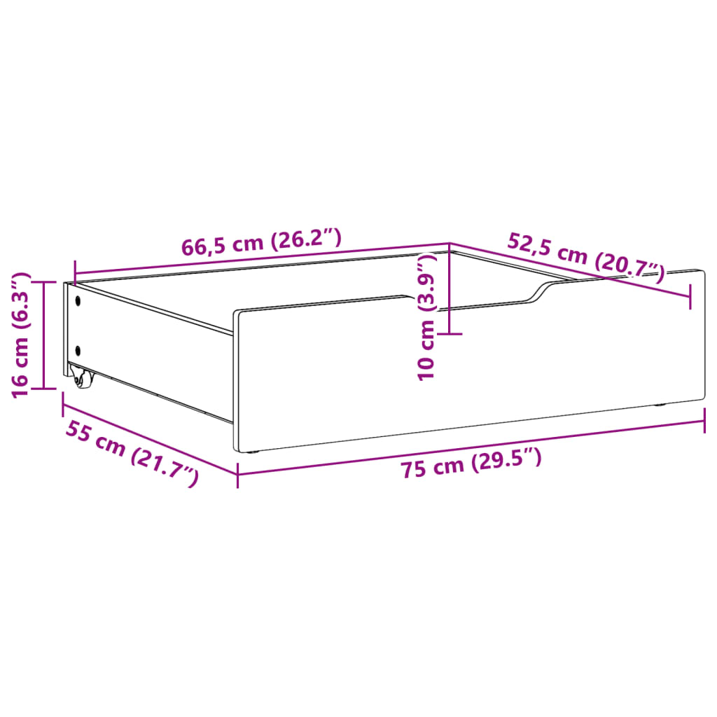 Gavetas para cama 2 pcs 75x55x16 cm pinho maciço castanho-mel