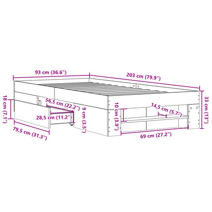 Estrutura de cama 90x200 cm derivados de madeira cinza sonoma