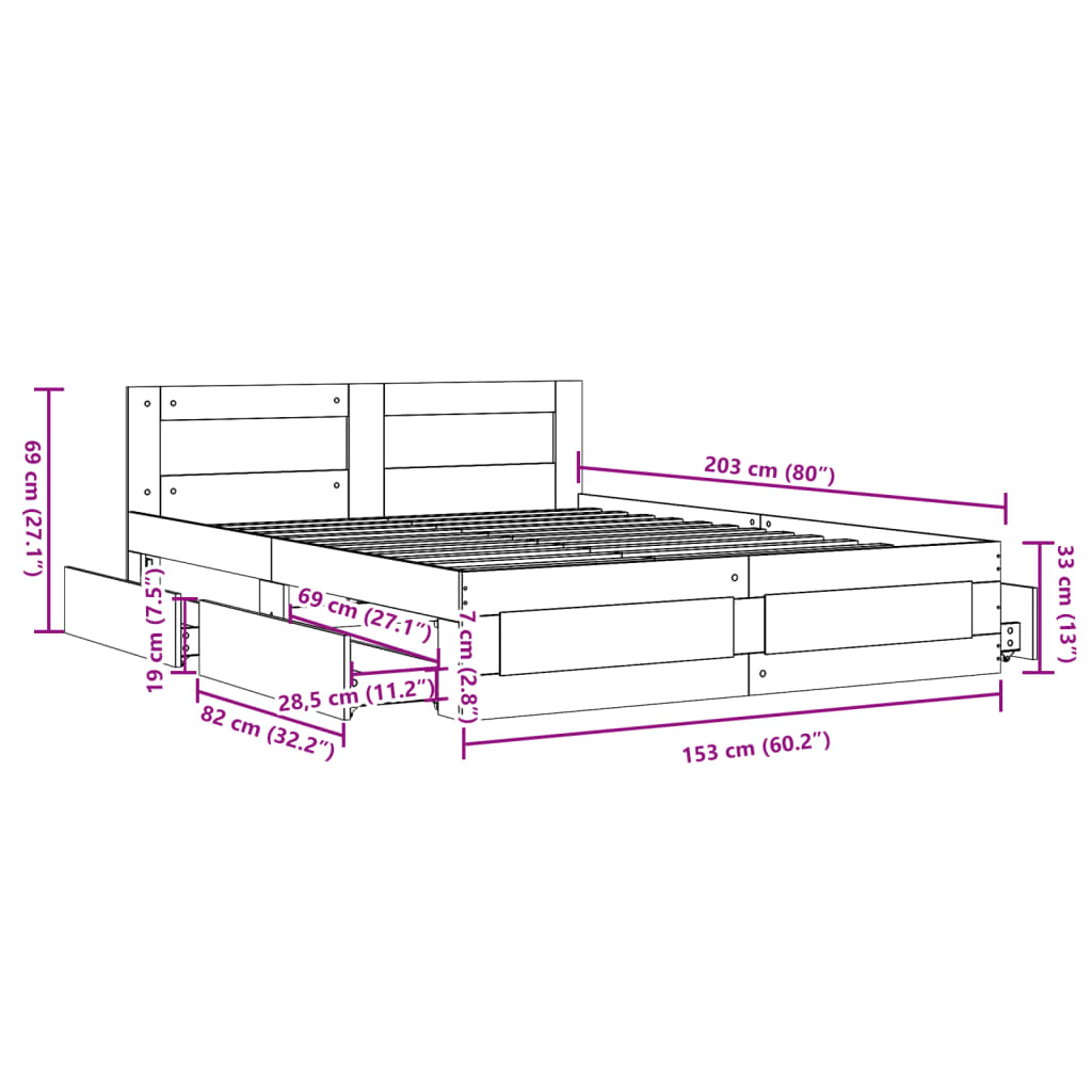 Estrutura cama c/ cabeceira 150x200 cm derivados madeira branco