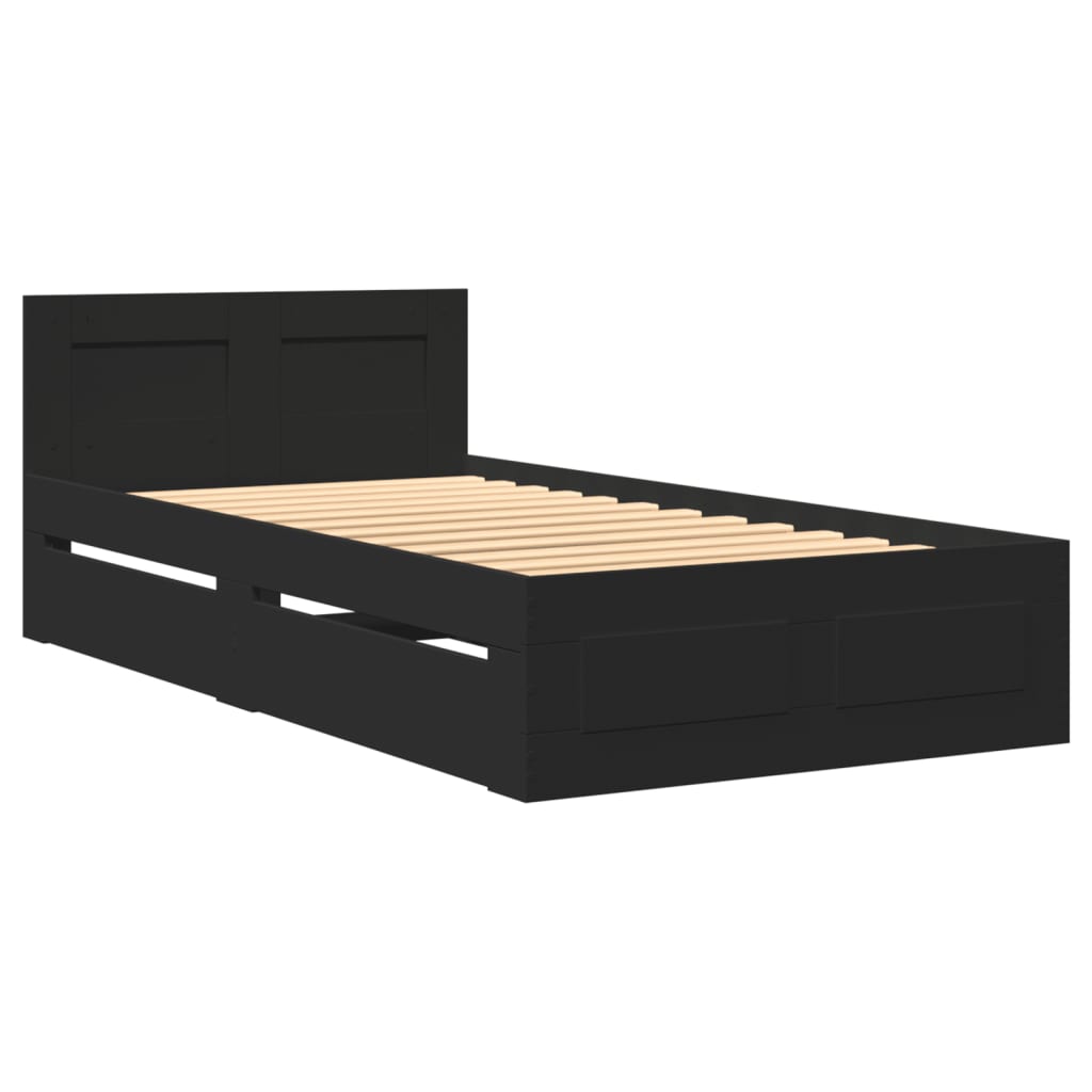 Estrutura cama cabeceira 75x190 cm derivados de madeira preto