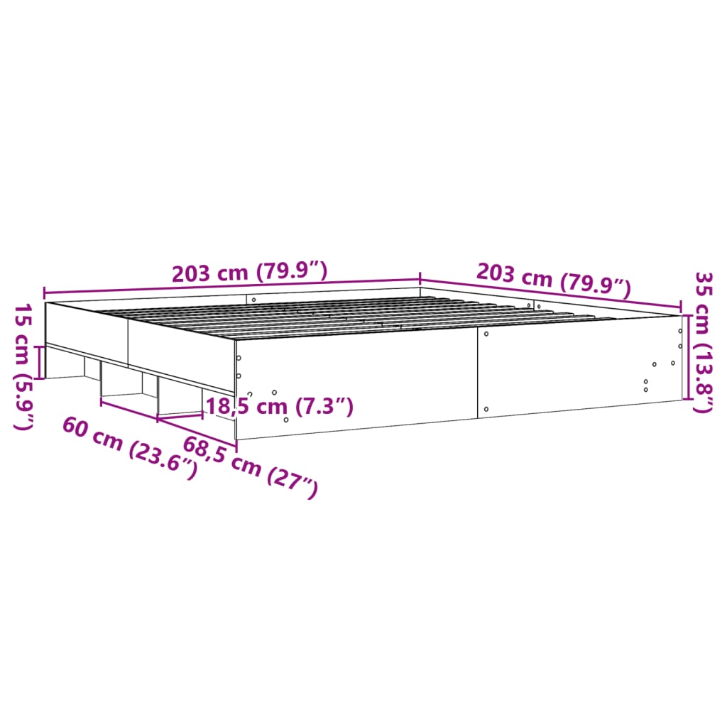 Estrutura de cama 200x200 cm derivados de madeira branco