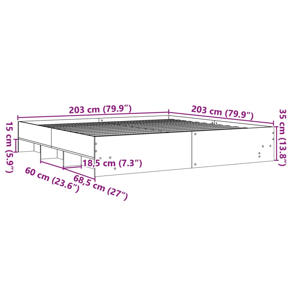 Estrutura de cama 200x200 cm derivados de madeira cinza cimento