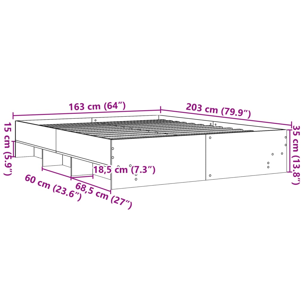 Estrutura de cama 160x200 cm derivados de madeira branco