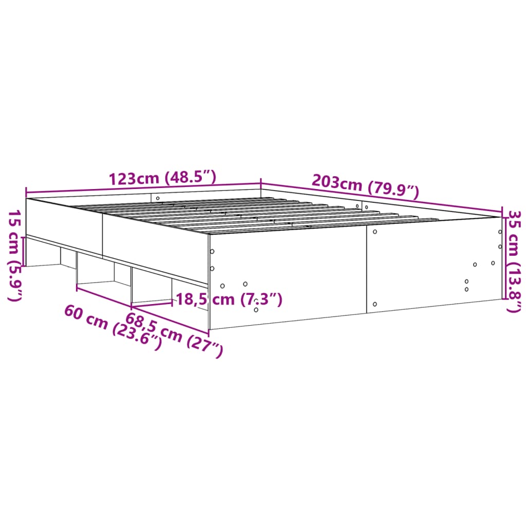 Estrutura de cama 120x200 cm derivados de madeira cinza sonoma