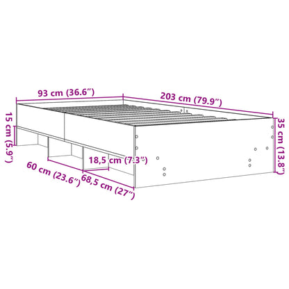 Estrutura cama 90x200 cm derivados de madeira cinzento sonoma