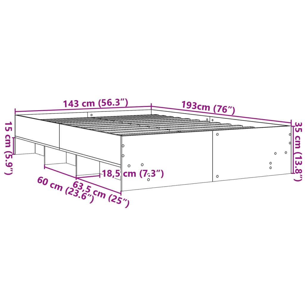 Estrutura de cama 140x190 cm derivados de madeira branco