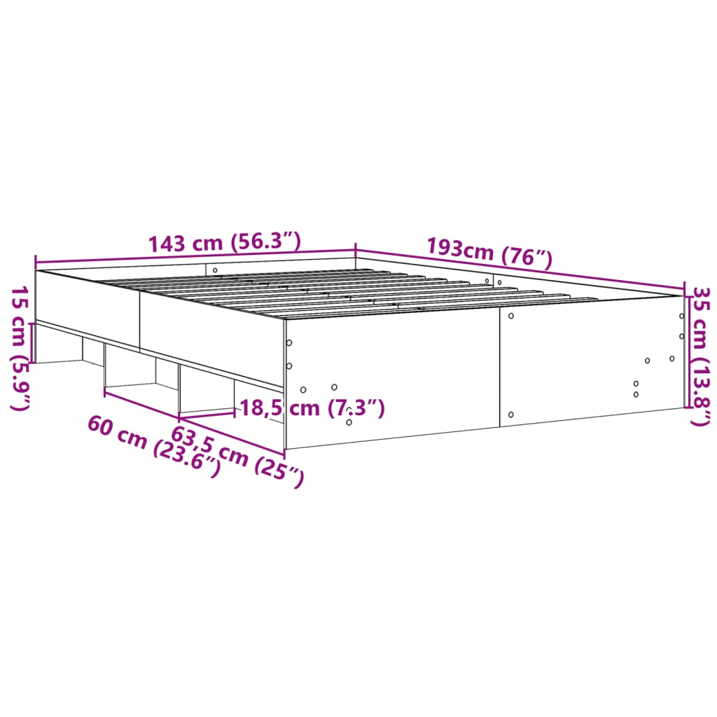 Estrutura de cama 140x190 cm derivados de madeira cinza cimento