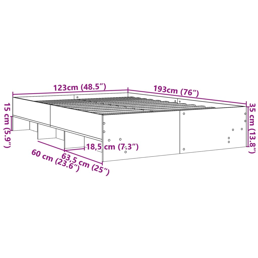 Estrutura de cama 120x190 cm derivados de madeira cinza cimento