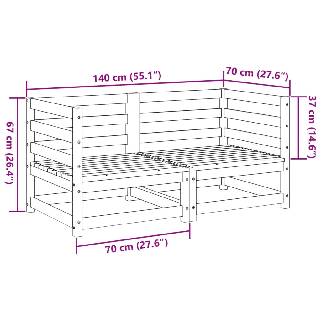 2 pcs conjunto de sofás para jardim madeira de pinho maciça