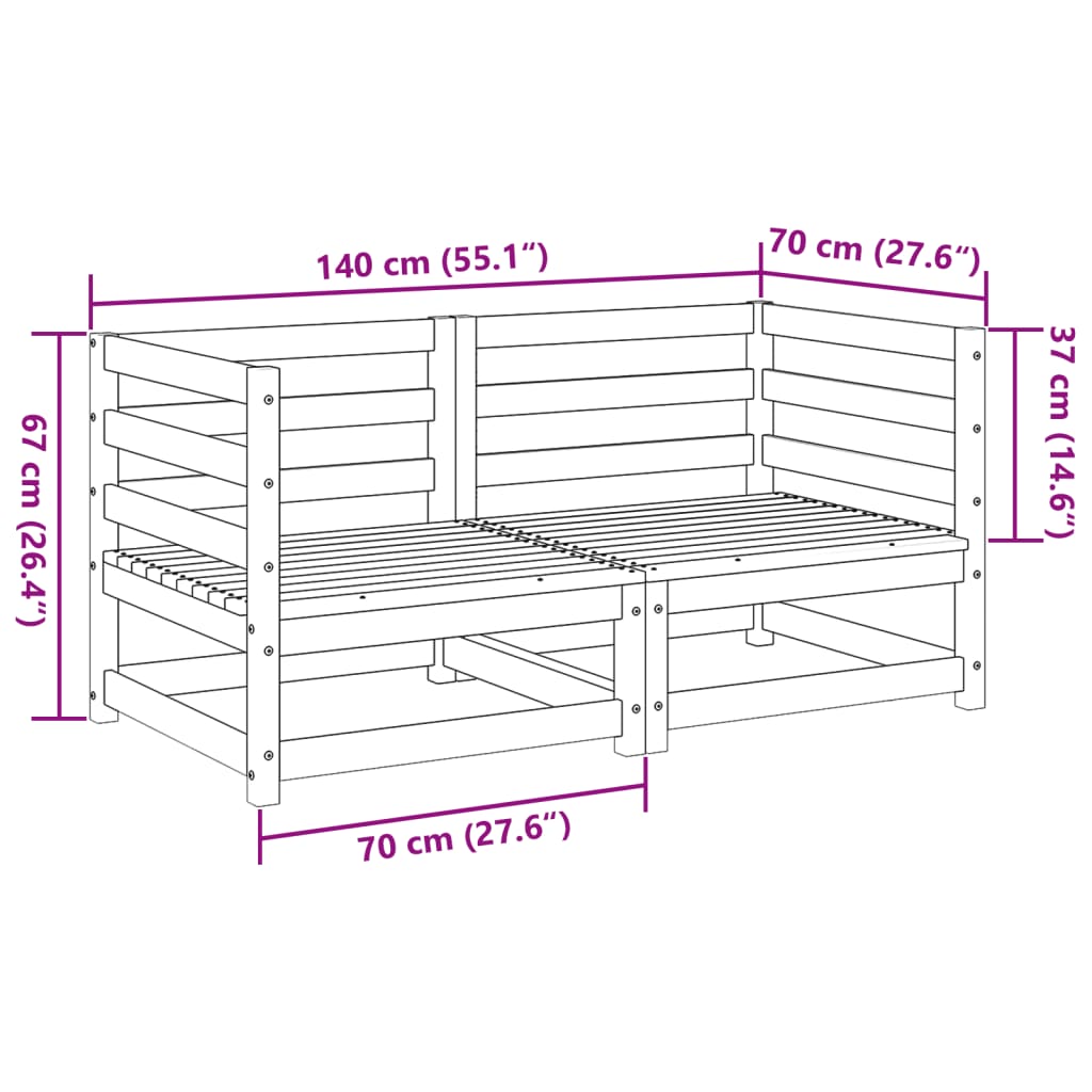 2 pcs conjunto de sofás para jardim madeira de pinho impregnada