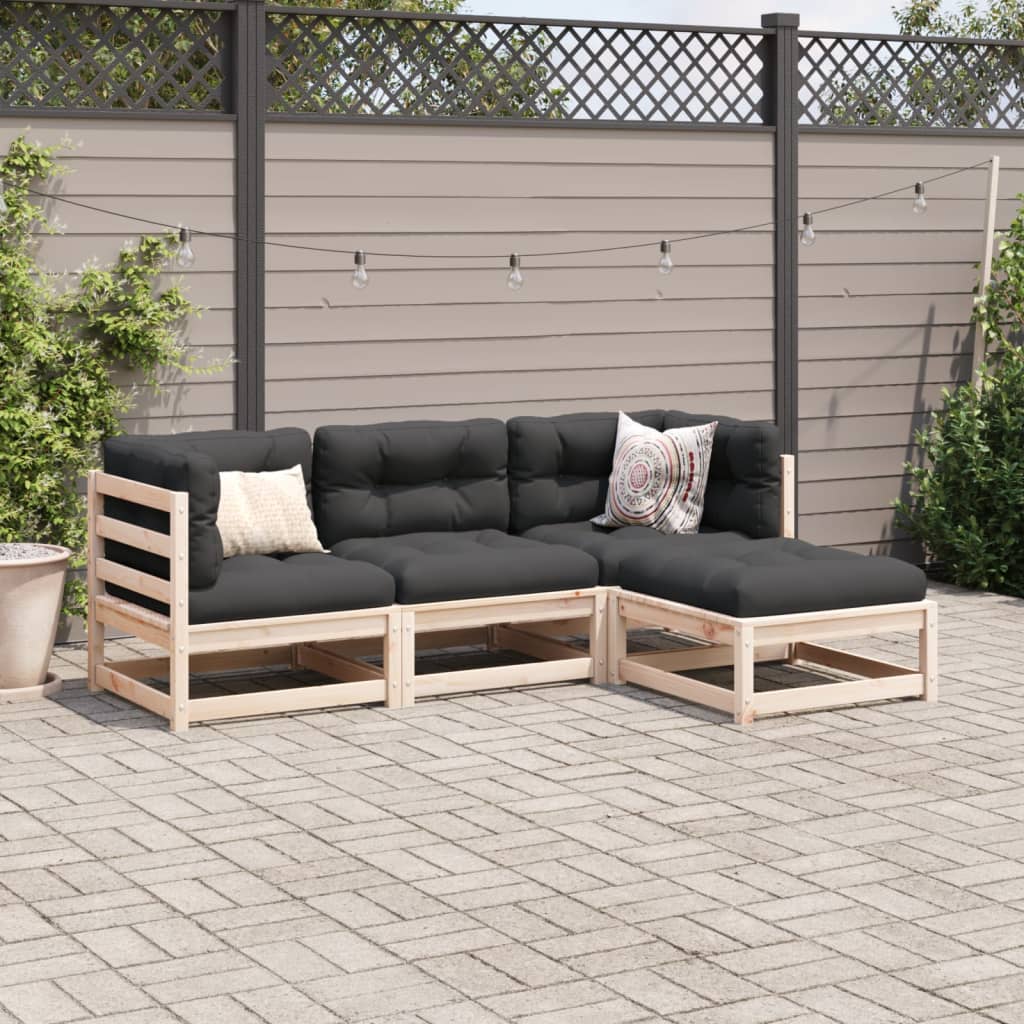 4 pcs conjunto de sofás p/ jardim com almofadões pinho maciço