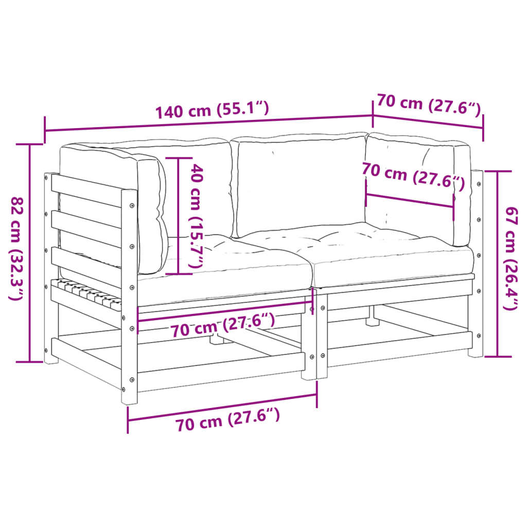 2 pcs conj. sofás jardim c/ almofadões madeira abeto-de-douglas