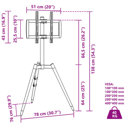 Suporte tripé p/ TV ecrãs de 37-65" Max VESA 400x400 mm 40kg